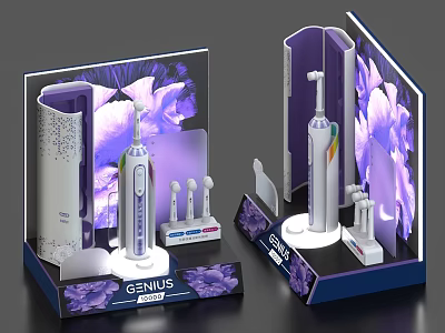 Genius Electric Toothbrush Display Stand With Brush Heads And Modern Packaging 3d model