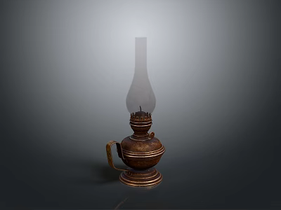 Antique Vintage Kerosene Lamp With Metal Base Glass Chimney And Handle 3d model