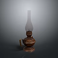 Antique Vintage Kerosene Lamp With Metal Base Glass Chimney And Handle