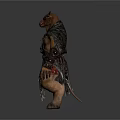 Mythical Horned Man Wearing Fur Cloak With Leather Bracers And Belt