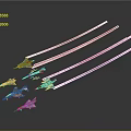 Multiple Colorful Aerospace Spacecraft Flying With White Trails In Outer Space