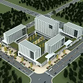 Modern Office Buildings Complex Featuring Central Courtyard Greenery And Surrounding Roads 3d model