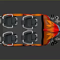 Amusement Park Ride With Four Black Seats Orange Red Wing Decorations And Mechanical Wheel Base