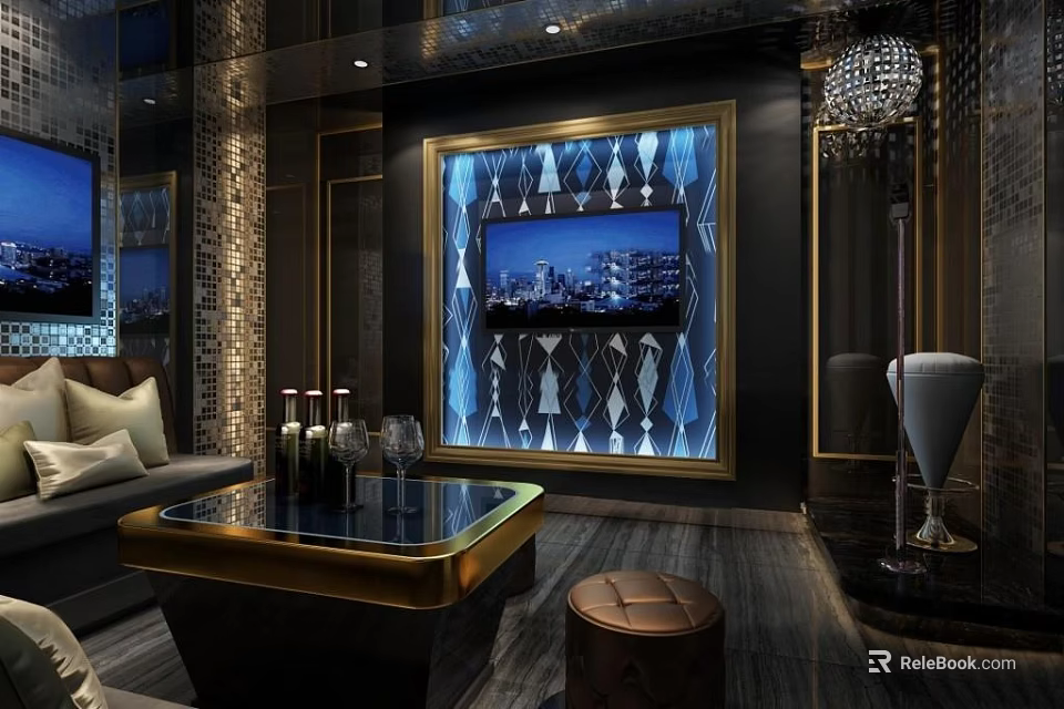 Modern Luxury KTV Interior Design With Sofa Coffee Table And TV Screen 3d model