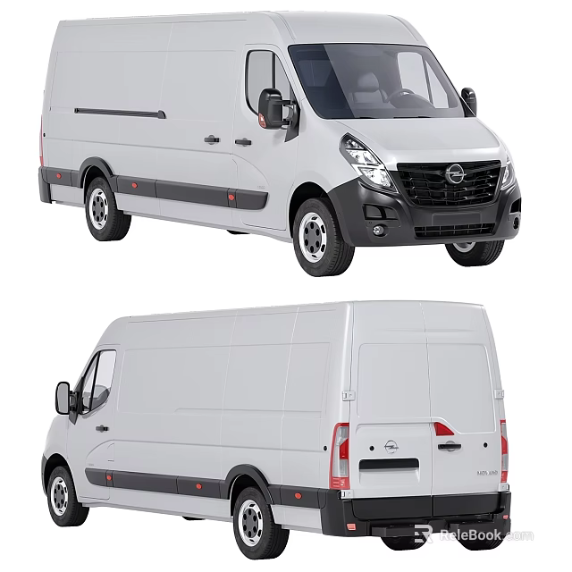 White Commercial Cargo Van Front And Rear View Design 3d model 