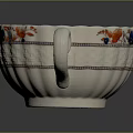 White Ceramic Cup With Colorful Floral Pattern And Scalloped Rim Design