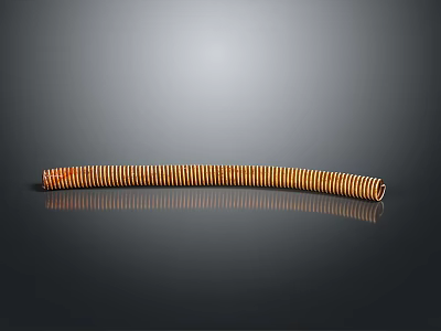 Long Narrow Watercraft With Orange Black Stripes On Shiny Reflective Black Surface 3d model