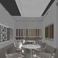 Modern Material Showroom With Various Color Samples On Walls And Central Display Counter