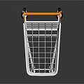 Silver Metal Shopping Cart With Yellow Handle And Four Wheels For Retail Use