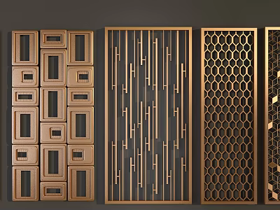 Various Modern Room Dividers With Wooden And Metal Geometric Patterns 3d model