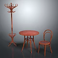 Classic Wooden Table and Chair Set with Curved Design and Matching Coat Rack
