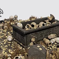 Old Public Facility Ruins With Stone Structure Clay Pots Bones And Weeds