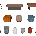 Modern Sofa Stool Bench Casual Bench Round Stool 3d model