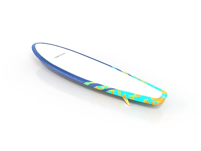 Stylish Paddleboard with White Surface Blue Edge and Yellow Green Tail Pattern 3d model