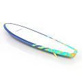 Stylish Paddleboard with White Surface Blue Edge and Yellow Green Tail Pattern