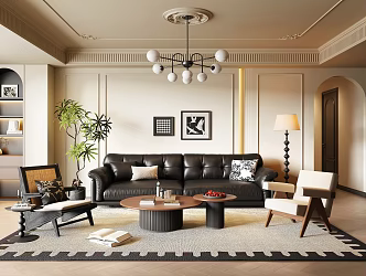 French Retro Style Living Room French Middle Ancient Living Room French Retro Sofa Combination Sofa Coffee Table Combination Cross Hall Black and White Grey Living Room French Leisure Chair French Coffee Table 3d model