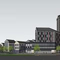 Traditional Modern Commercial Street With Multi storey Buildings Green Spaces And Pedestrian Plaza