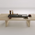 Traditional Tea Set Display on Wooden Table with Teapot Teacups Tray and Accessories