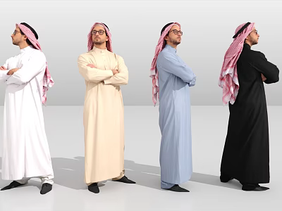 Men In Traditional Robes And Headscarves With Arms Crossed In Various Colors 3d model