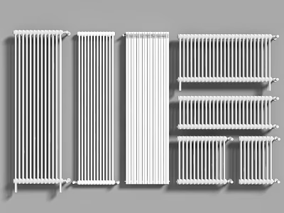White Vertical and Horizontal Radiators in Various Designs on Gray Background 3d model