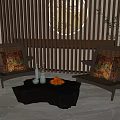 Stylish Accent Chairs With Decorative Cushions Coffee Table Fruits Wooden Slat Wall Circular Decor Greenery
