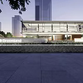 Modern Sales Office Building With Glass Facade Reflective Pool And Pebble Ground At Twilight
