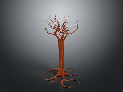 Dry Tree With Thick Trunk Long Twisted Branches And Exposed Roots 3d model