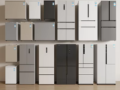 Modern Refrigerators And Freezers With Various Styles And Colors On 3d model
