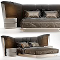 Luxury Modern Double Bed With Upholstered Headboard Plush Pillows And Round Nightstands