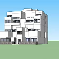 Modern Semi Detached Villa Featuring White Facade Geometric Design Multiple Floors And Balconies