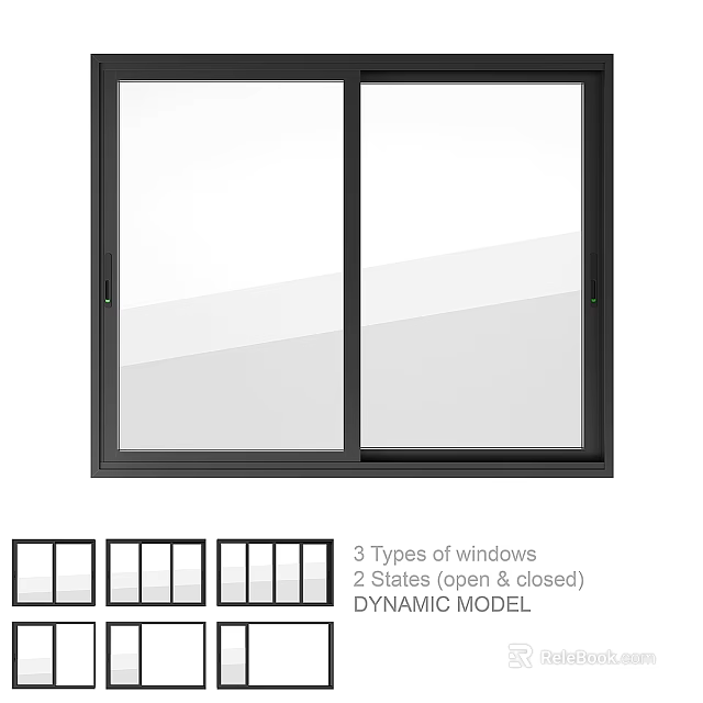 Casement Window With 3 Types And 2 States Open Closed Dynamic Model 3d model 