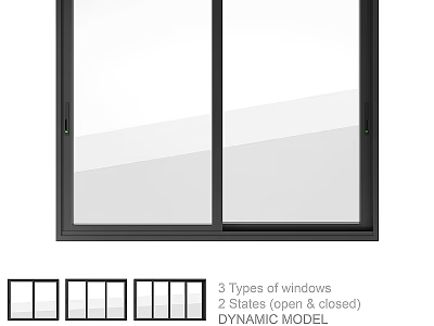Casement Window With 3 Types And 2 States Open Closed Dynamic Model 3d model