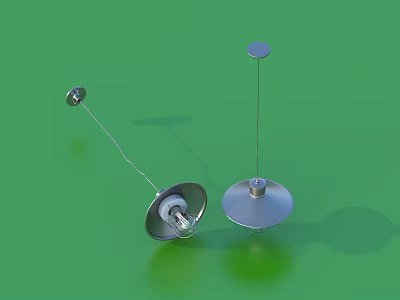 Silver Metal Pendant Lights One Tilted One Upright With Bulb On Green Background 3d model
