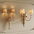 European Style Gold Metal Wall Sconces With Carved And Beige Lampshades On Decorative Framed Wall