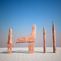 Ancient Primitive Copper Colored Weapons Including Spearheads And Knives Against Blue Sky White Ground