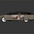 Modern Transparent Roof Car With Open Doors And Brown Seats For Passenger Entry