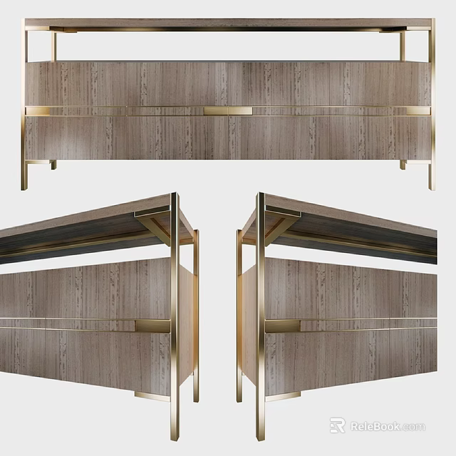 Modern Entryway Cabinet And Side Cabinet With Wooden Finish And Brass Accents 3d model 
