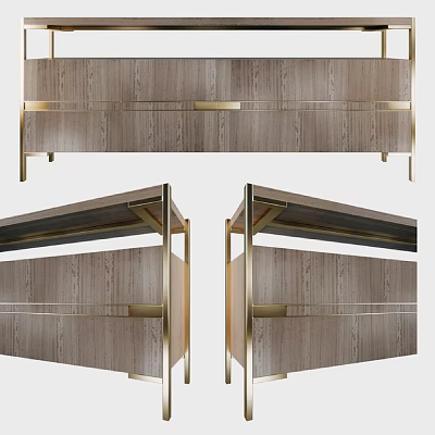 Modern Entryway Cabinet And Side Cabinet With Wooden Finish And Brass Accents 3d model