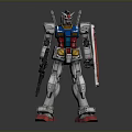 Gundam Robot Model Figure in Standing Pose With Gun And Red Shield 3d model