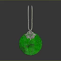 Elegant Green Jade Pendant With Silver Floral Design And Circular Shape