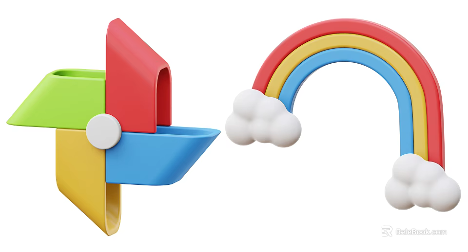 Colorful Geometric Shapes Decorative Ornament Set With Rainbow And Clouds For Home Decor 3d model 
