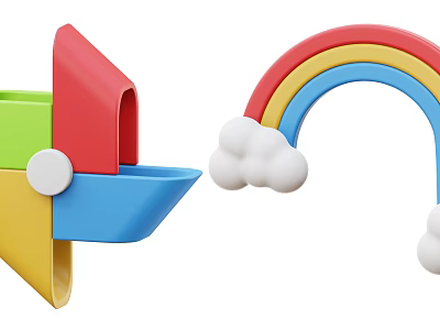Colorful Geometric Shapes Decorative Ornament Set With Rainbow And Clouds For Home Decor 3d model