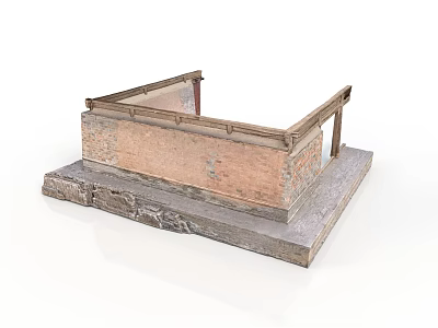 Traditional Building Model Featuring Brick Structure Wooden Railing and Stone Base 3d model