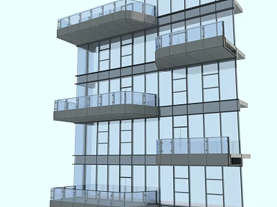 Modern High Rise Building Exterior Featuring Glass Curtain Walls And Balconies With Metal Railings 3d model