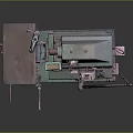 Green Desktop Computer Machine With Worktable And Mechanical Components