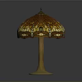 Vintage Stained Glass Table Lamp With Colorful Shade And Gold Base