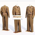 Brown Military Uniform Mannequins Three Angles View With Shoulder Straps And Waist Belt