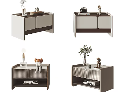 Modern Bedside Table With Storage And Decorative Items Like Vase Figurine And Doll 3d model