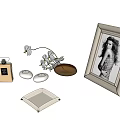 Minimalist Daily Life Items Arrangement With Perfume Bottles Orchid Tray And Picture Frame