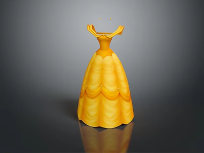 Elegant Yellow Princess Dress With Fluffy Skirt And Ruffled Decorative Details 3d model